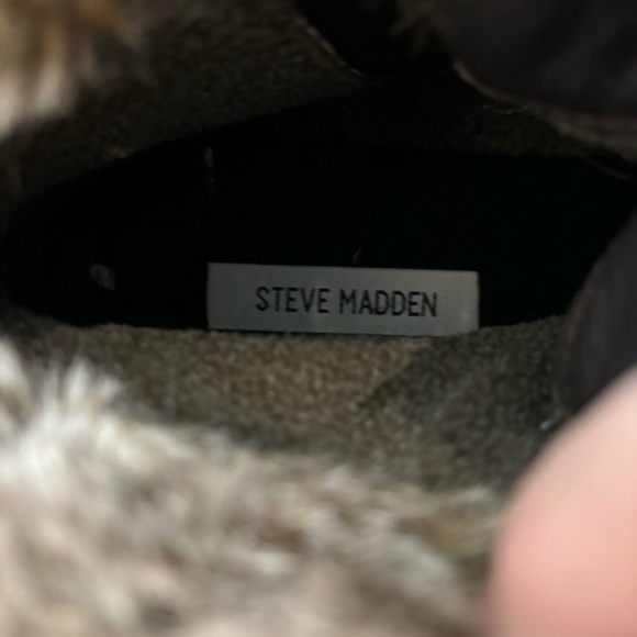 STEVE MADDEN Sz 40 Adelee Leather Faux Fur Trimming Zipper Lace up Boots - Picture 7 of 8